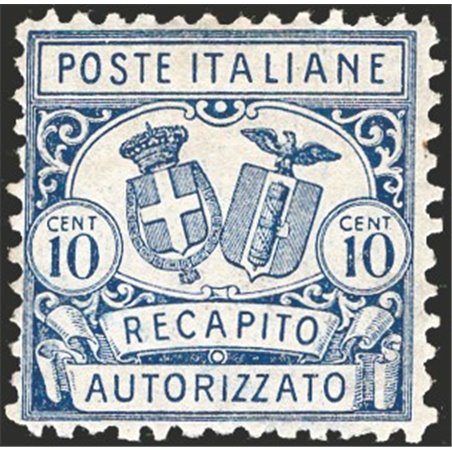 Italia 1928 Recapito autorizzato 10 c. azzurro dent. 11 n° 1 Cat. € 200 (**)