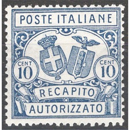 Italy 1928 Authorised Delivery 10 c. light blue perforation 11 No. 1 in a block of four Biondi Certificate Cat. €50 (**)