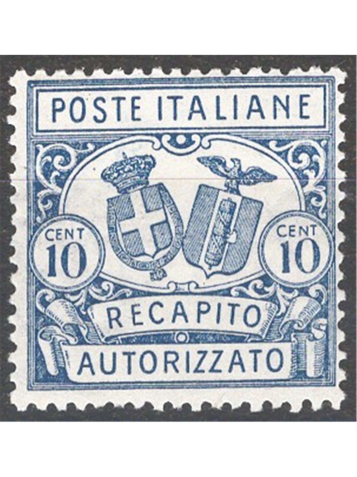 Italy 1928 Authorised Delivery 10 c. light blue perforation 11 No. 1 in a block of four Biondi Certificate Cat. €50 (**)