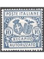 Italy 1928 Authorised Delivery 10 c. light blue perforation 11 No. 1 in a block of four Biondi Certificate Cat. €50 (**)