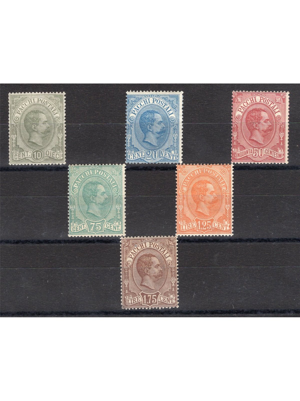 Italia 1884/86 Pacchi postali Umberto I serie n° 1/6 Cert. CiBaFil Cat. € 1.358 (**)