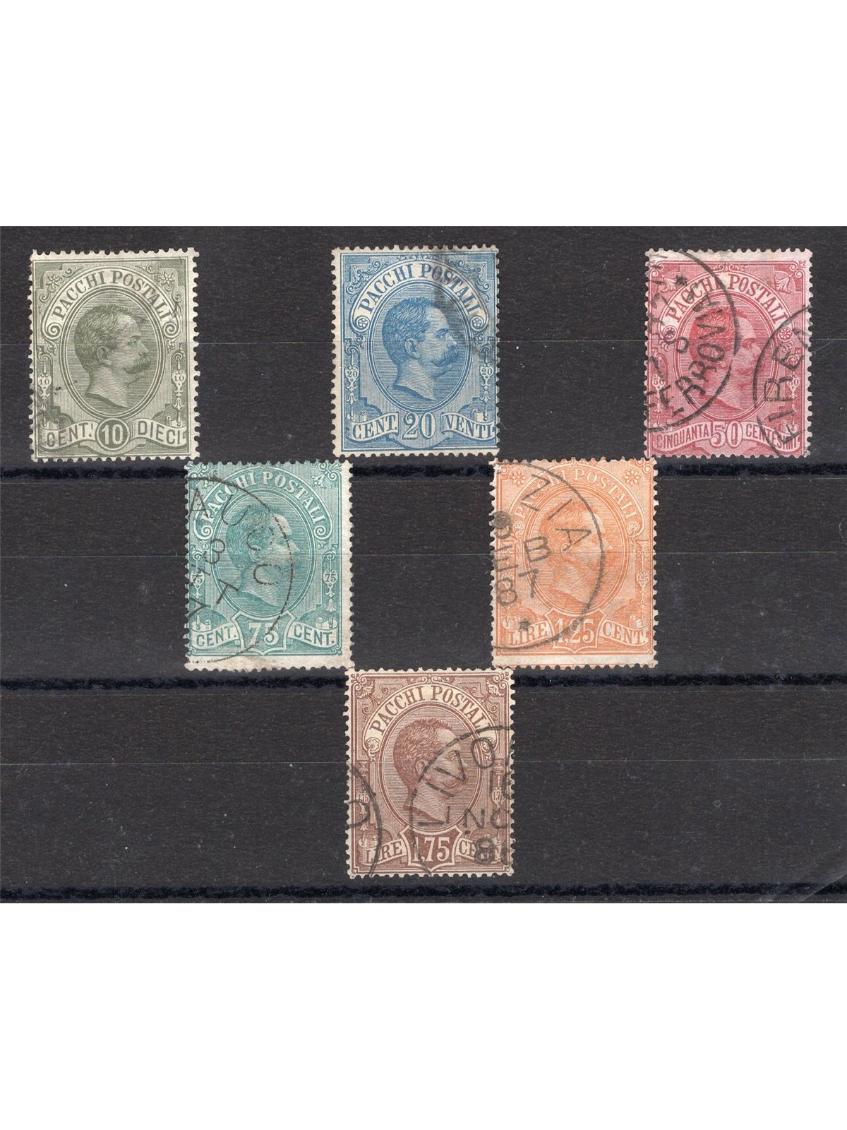Italia 1884/86 Pacchi postali Umberto I serie n° 1/6 Cert. CiBaFil Cat. € 575 (U)