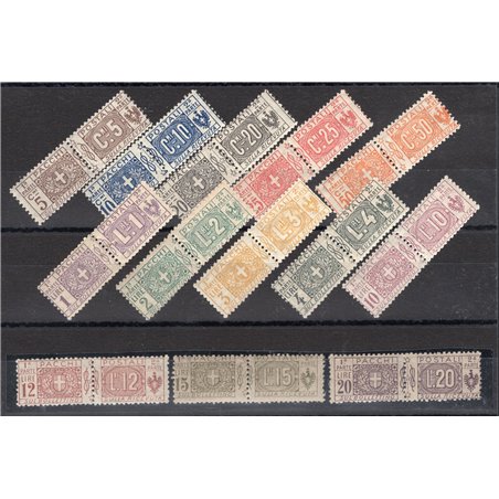 Italia 1914/22 Pacchi postali nodo di Savoia serie n° 7/19 Cert. Biondi Cat. € 2.750 (**)