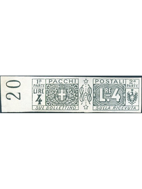 Italy 1914 Postal Parcels 4 £ imperforated No. 15f Biondi Certified Catalogue € 675 (**)