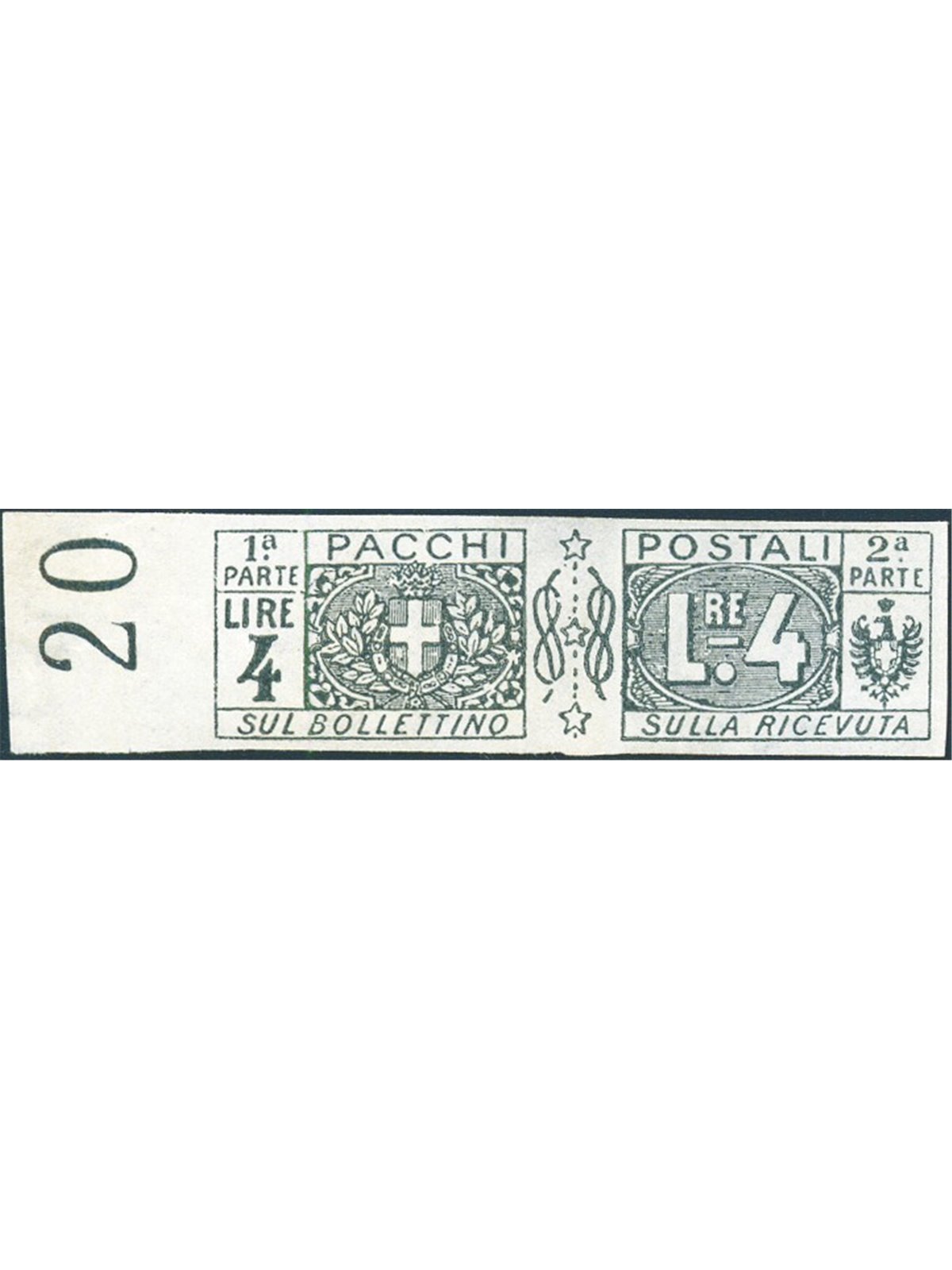 Italia 1914 Pacchi postali 4 £ non dent. n° 15f Cert. Biondi Cat. € 675 (**)