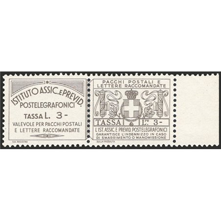 Italy 1936 Insurance stamps for postal parcels and registered letters 3 £ olive-grey No. 15 CiBaFil certified Cat. € 350 (**)