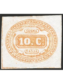 Italy 1869 Oval-shaped tax mark 10 c. yellow No. 1. Signed AD. CiBaFil Cert. Cat. € 2,600 (*)