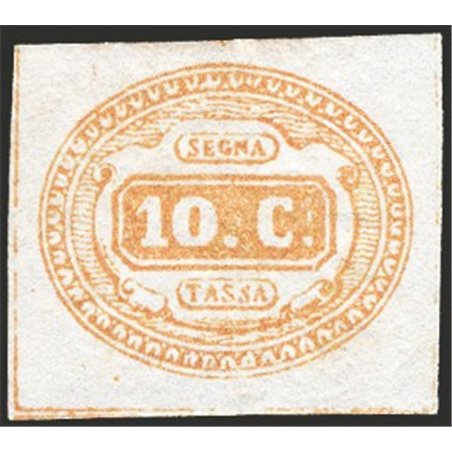 Italy 1869 Oval-shaped tax mark 10 c. yellow No. 1. Signed AD. CiBaFil Cert. Cat. € 2,600 (*)