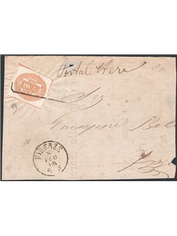 Italia 1869 Segnatasse cifra in ovale 10 c. giallo n° 1c su ampio frammento di lettera ben marginato ed annullato con impronta “