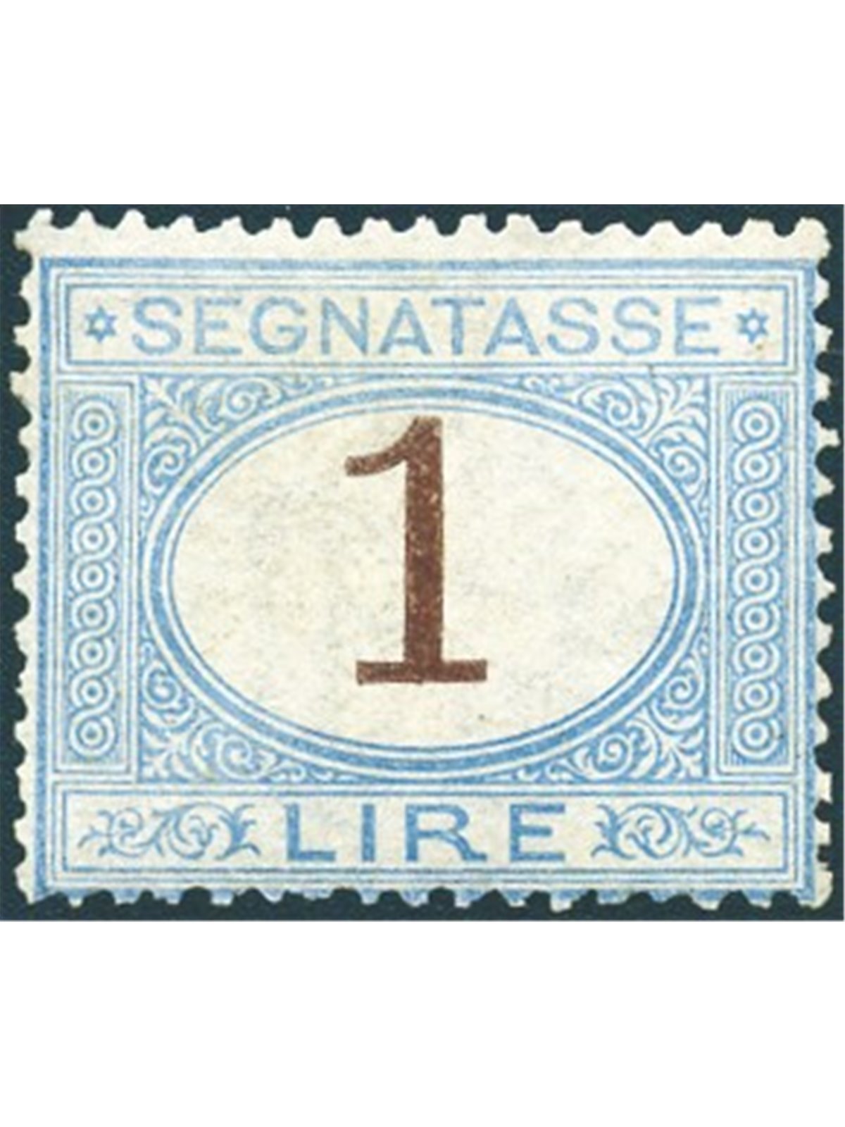 Italy 1870 Tax stamp figure 1 light blue and brown no. 11 with fair centring. Signed AD ED Biondi catalogue €32,000 (**)