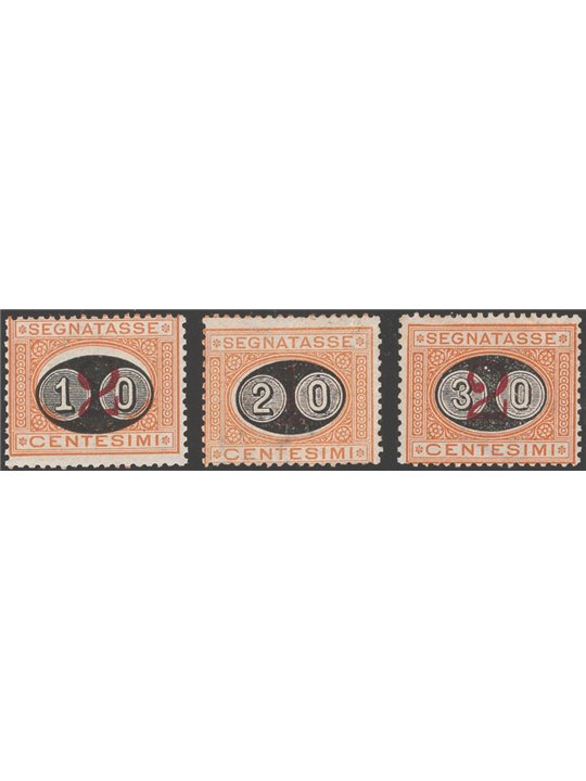 Italy 1890/91 Overprinted tax stamps series no. 17/19. Signed AD ED certified by Apicella catalogue price €2,410 (**)