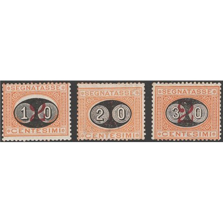 Italy 1890/91 Overprinted tax stamps series no. 17/19. Signed AD ED certified by Apicella catalogue price €2,410 (**)