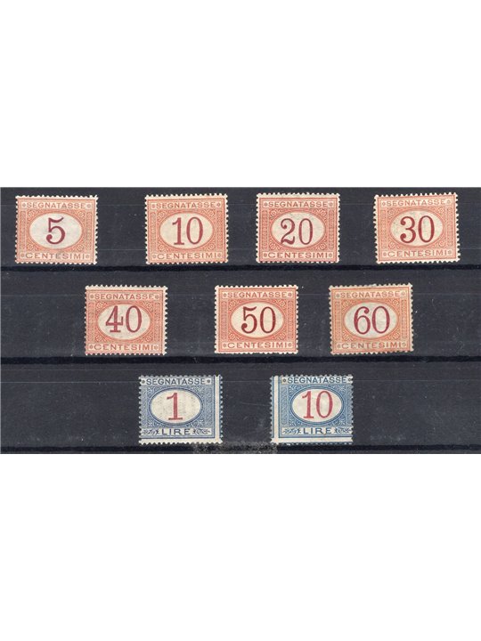 Italy 1890/94 Tax stamp with numeral in an oval series nos. 20/28. Signed Chia ED certified by CiBaFil catalogue price €1,337 (*