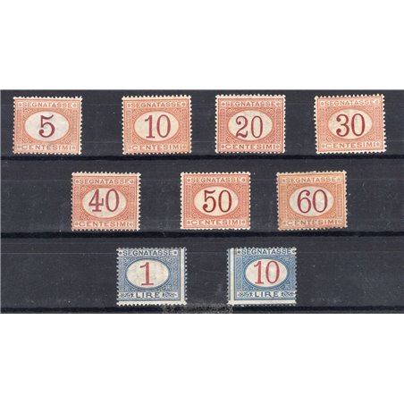 Italia 1890/94 Segnatasse cifra in ovale serie n° 20/28. Firm. Chia ED Cert. CiBaFil Cat. € 1.337 (**)