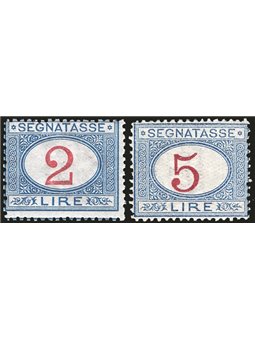 Italia 1903 Segnatasse cifra 2 £ e 5 £ serie n° 29/30 Cert. CiBaFil Cat. € 1.500 (**)