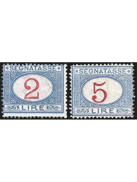 Italy 1903 Tax stamps with numerals 2 £ and 5 £ series nos. 29/30 certified CiBaFil Cat. €1,500 (**)