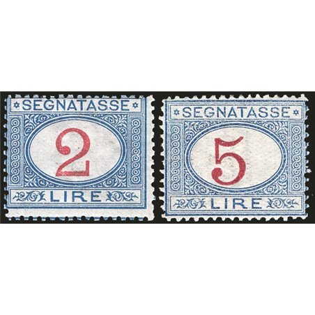 Italia 1903 Segnatasse cifra 2 £ e 5 £ serie n° 29/30 Cert. CiBaFil Cat. € 1.500 (**)