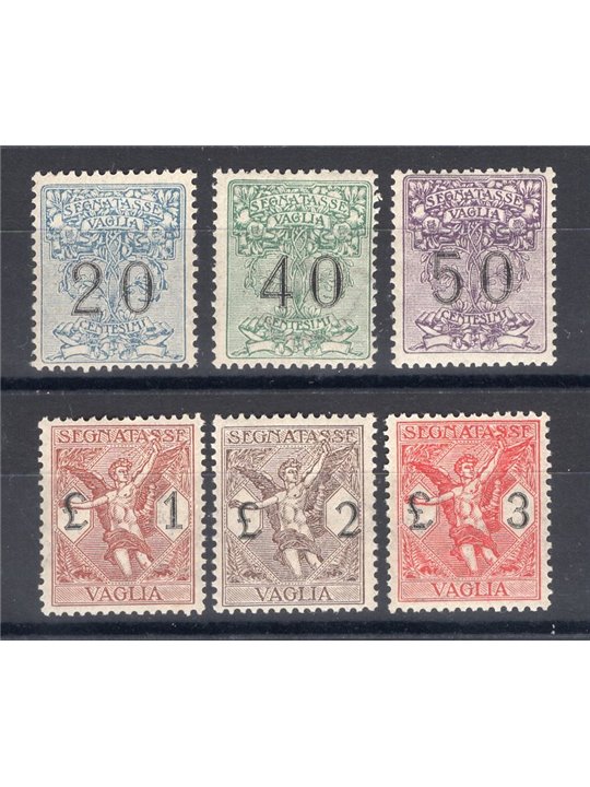 Italy 1924 Tax stamp for money orders with allegorical subjects series no. 1/6 with excellent centring Cert. Biondi Cat. €3,375 