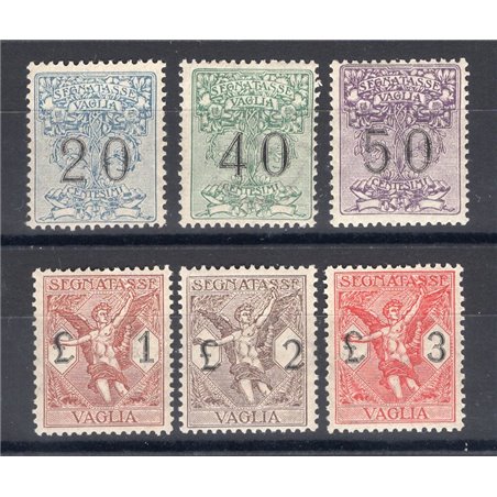 Italia 1924 Segnatasse vaglia soggetti allegorici serie n° 1/6 con ottima centratura Cert. Biondi Cat. € 3.375 (**)
