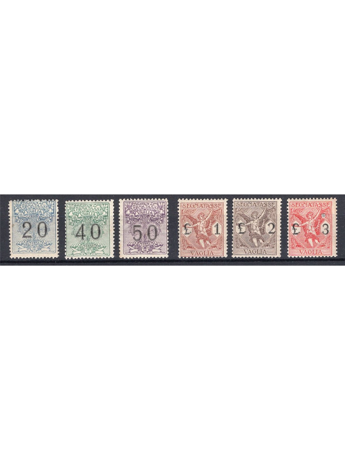 Italia 1924 Segnatasse vaglia soggetti allegorici serie n° 1/6 Cert. Biondi Cat. € 1.125 (**)