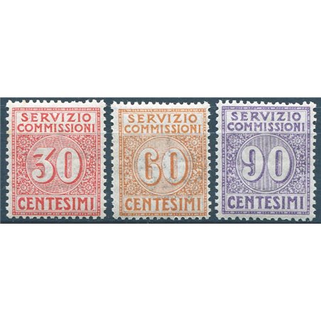 Italia 1913 Servizio commissioni serie n° 1/3 con ottima centratura Cert. Biondi Cat. € 2.100 (**)
