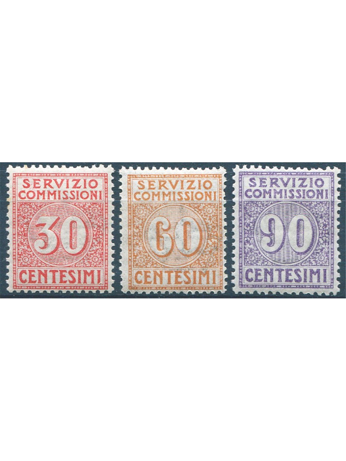 Italy 1913 Commission service series no. 1/3 with excellent centring Biondi Certificate Cat. €2,100 (**)