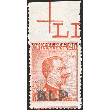 Italia 1921 BLP 20 c. arancio con soprast. 1° tipo n° 2 Cert. Biondi Cat. € 5.000 (**)