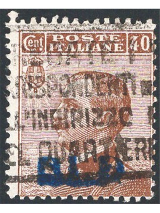 Italy 1921 BLP 40 c. brown with lithographic overprint 1st type in blue and black no. 4a Cat. €140 (U)