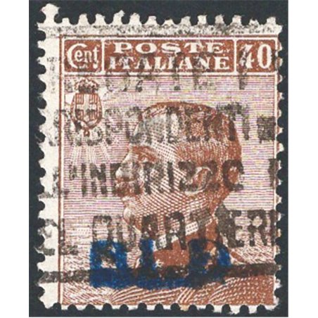 Italy 1921 BLP 40 c. brown with lithographic overprint 1st type in blue and black no. 4a Cat. €140 (U)