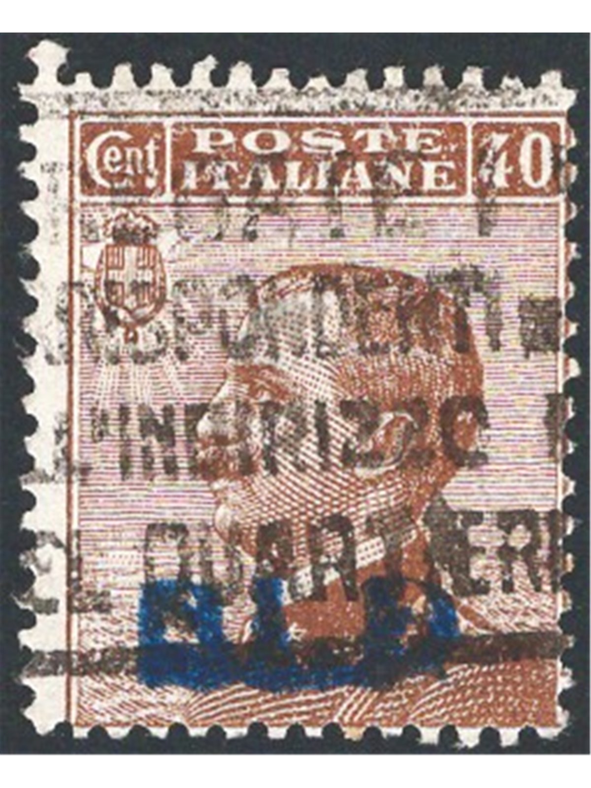 Italia 1921 BLP 40 c. bruno soprast. litografica 1° tipo in azzurro nero n° 4a Cat. € 140 (U)