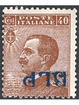 Italia 1921 BLP Michetti 40 c. bruno con soprast. azzurro nera del 1° tipo capovolta n° 4Ad Cert. CiBaFil Cat. € 1.100 (*)