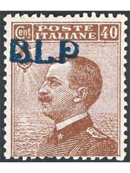 Italia 1921 BLP Michetti 40 c. bruno con soprast. azzurro nera del 1° fortemente spostata in alto e a sinistra n° 4Afa Cert. CiB
