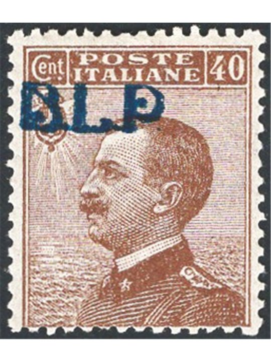 Italia 1921 BLP Michetti 40 c. bruno con soprast. azzurro nera del 1° fortemente spostata in alto e a sinistra n° 4Afa Cert. CiB
