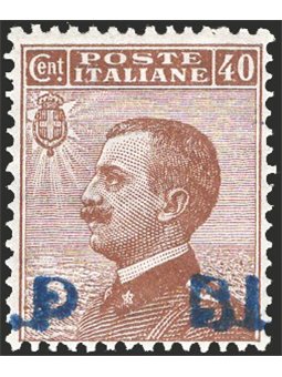 Italia 1921 BLP Michetti 40 c. bruno con soprast. azzurro nera del 1° fortemente spostata a destra “P  B.L.” n° 4Ai Cert. CiBaFi
