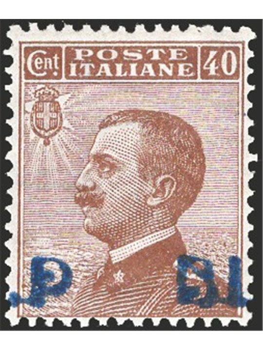 Italia 1921 BLP Michetti 40 c. bruno con soprast. azzurro nera del 1° fortemente spostata a destra “P  B.L.” n° 4Ai Cert. CiBaFi