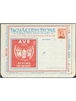 Italy 1921 BLP ‘Ave Divino Dessert’ postal letter with BLP 20 c. orange 2nd type no. 7. Signed AD Chia certified by CiBaFil cata