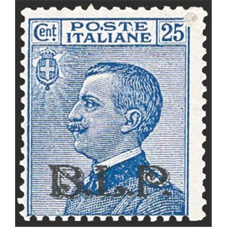 Italia 1921 BLP 25 c. azzurro con soprast. 2° tipo in nero n° 8. Firm. L. Raybaudi AD Cert. CiBaFil Cat. € 550 (**)