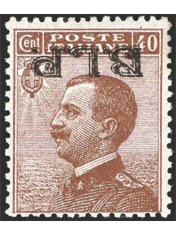 Italy 1922/23 BLP 40 c. brown with overprint 2nd type inverted at the top No. 9Ab. Certified by CiBaFil. Catalogue price: €975 (