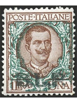 Italy 1922/23 BLP Floral 1 £ brown and green overprint of the 2nd type in black no. 12. Signed ‘Chia’ certified by Biondi Cat. €