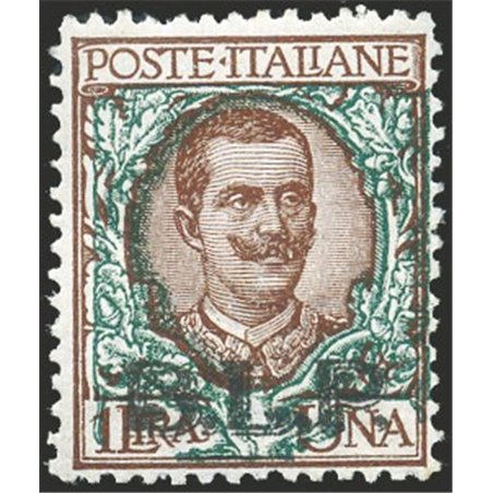 Italia 1922/23 BLP Floreale 1 £ bruno e verde soprast. del 2° tipo in nero n° 12. Firm. Chia Cert. Biondi Cat. € 13.000 (**)