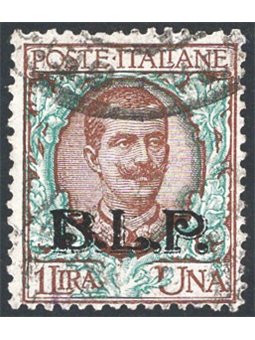 Italia 1922/23 BLP Floreale 1 £ bruno e verde soprast. del 2° tipo in nero n° 12 Cert. CiBaFil Cat. € 6.000 (U)