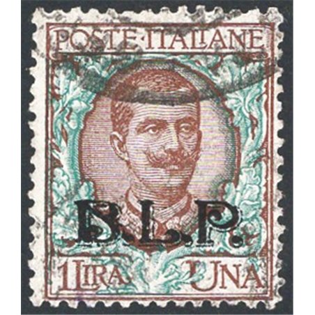 Italia 1922/23 BLP Floreale 1 £ bruno e verde soprast. del 2° tipo in nero n° 12 Cert. CiBaFil Cat. € 6.000 (U)