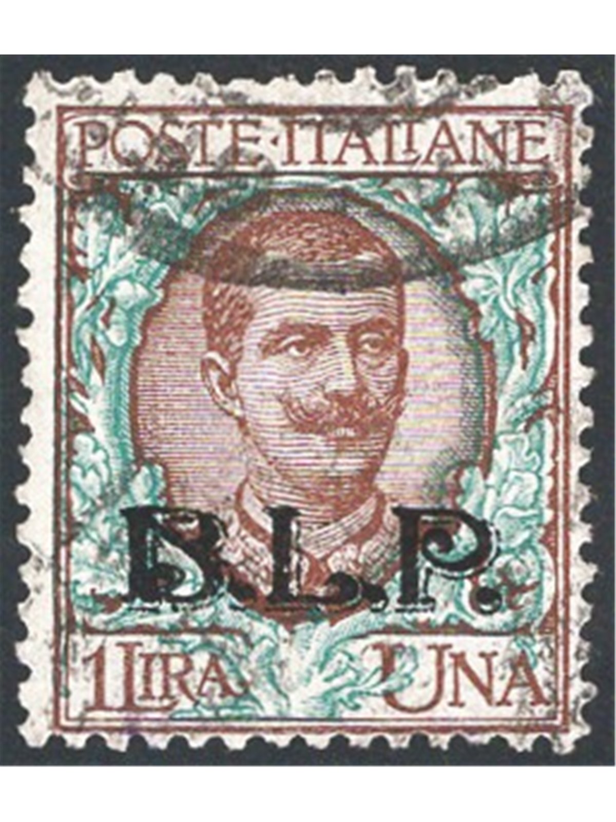 Italy 1922/23 BLP Floral 1 £ brown and green overprint 2nd type in black no. 12. Certified by CiBaFil. Cat. €6,000 (U)