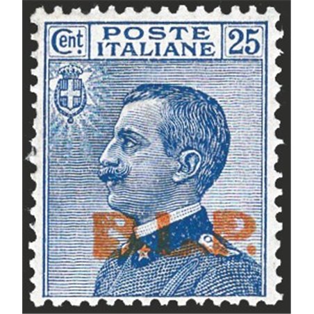 Italy 1923 BLP 25 c. light blue with 3rd type typographic overprint no. 16 excellently centred. Certified by CiBaFil. Catalogue 