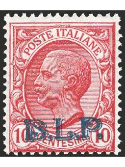 Italia 1923 BLP 10 c. rosa soprast. azzurra del 3° tipo in nero n° 13A. Firm. AD ED Cert. Apicella Cat. € 400 (**)