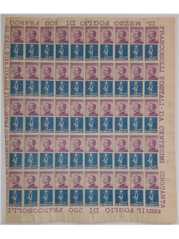 Italy 1925 Advertising Stamps 50 c. violet De Montel; the unfolded sheet of 50 stamps includes the 11-ray and 9-ray varieties th