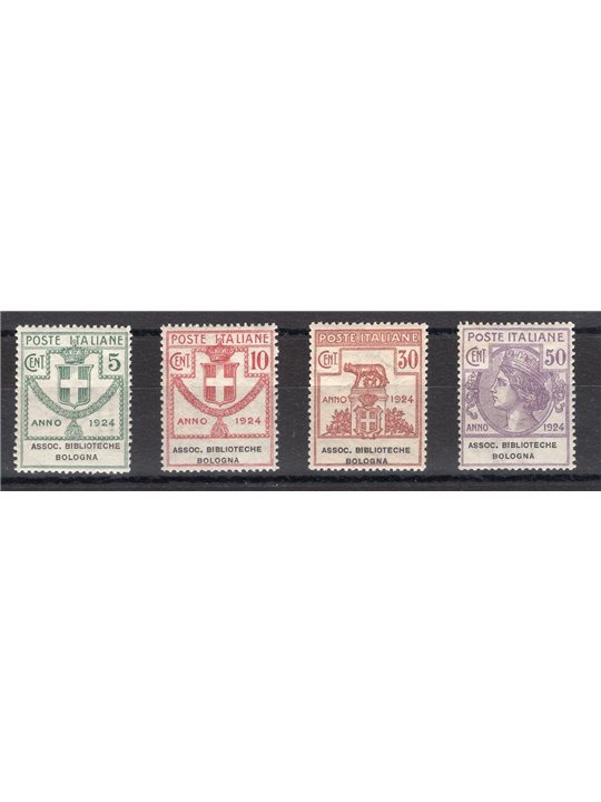 Italy 1924 Parastatal Stamps Bologna Library Association Series No. 1/4 with excellent centring Biondi Certificate Cat. €900 (**
