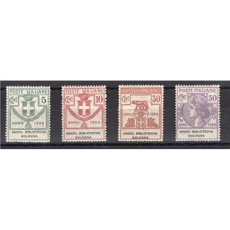 Italy 1924 Parastatal Stamps Bologna Library Association Series No. 1/4 with excellent centring Biondi Certificate Cat. €900 (**