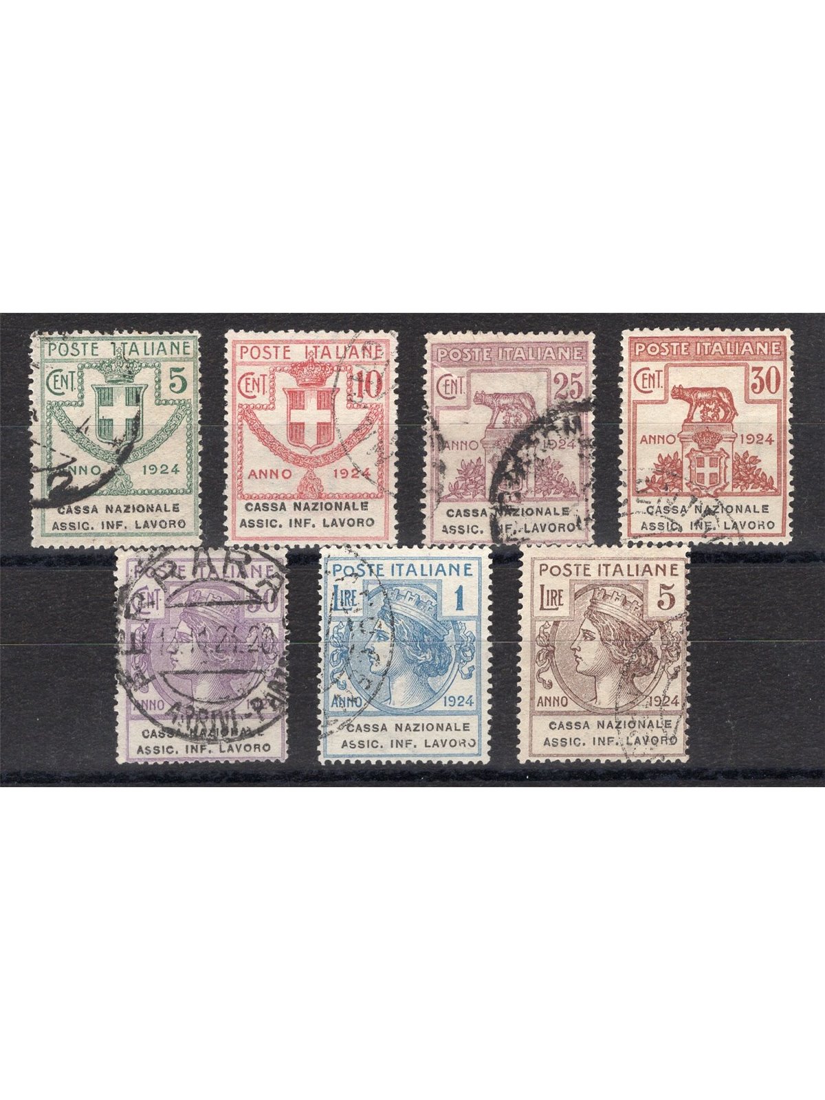 Italia 1924 Parastatali Cassa Nazionale Assic. Inf. serie n° 17/23 con annulli non garantiti in quanto poco leggibili Cat. € 2.0