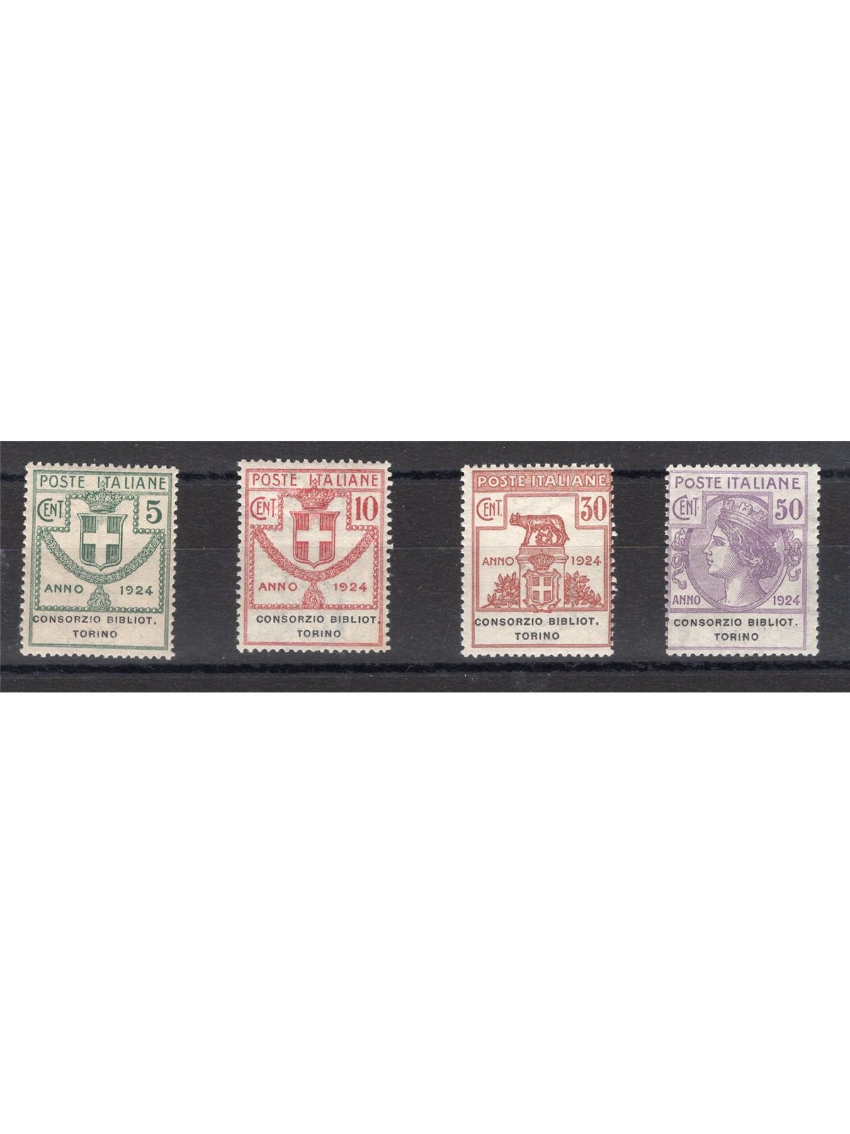 Italia 1924 Parastatali Consorzio Bibliot. Torino serie n° 30/33 Cert. Biondi Cat. € 1.000 (**)